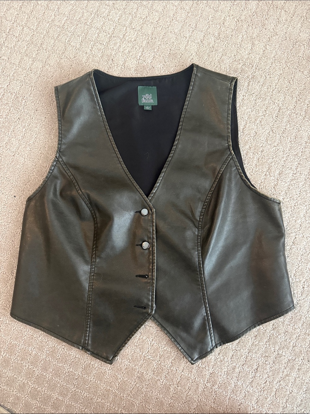 wild fable Olive Green Faux Leather V-Neck Vest